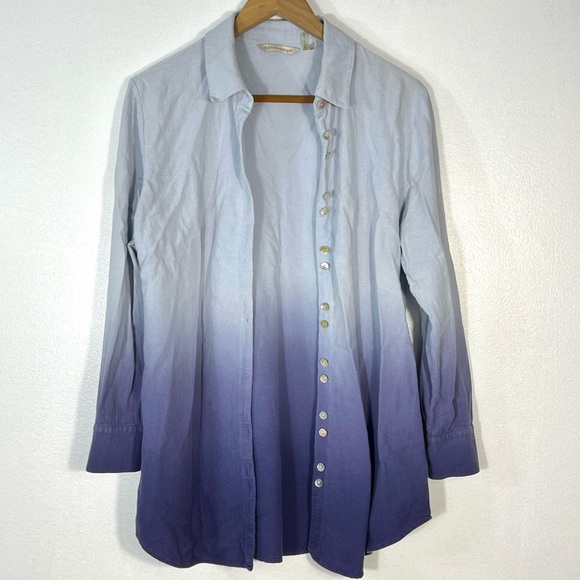 Soft Surroundings Tops - Soft Surroundings Blue Tie Dye Ombré Gauze Tunic Long Sleeve Shirt Sz S